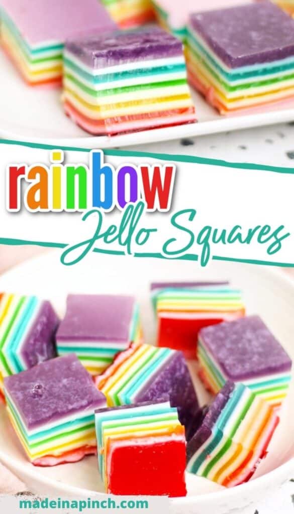 rainbow jello squares pin image