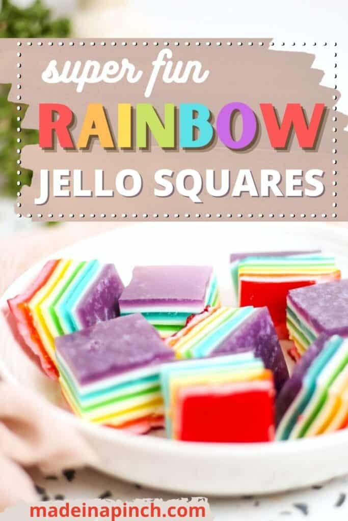 Rainbow jello squares pin image
