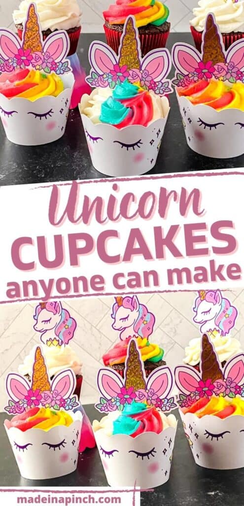 Everything about unicorns is all the rage right now! These unicorn cupcakes are PERFECT for celebrating a birthday, brightening someone's day, or just enjoying something special! This unicorn cupcake recipe is SO easy that anyone can make them quickly and easily! #unicorn #cupcakes #birthday| Made in A Pinch @madeinapinch