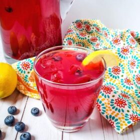 homemade blueberry lemonade in a glass
