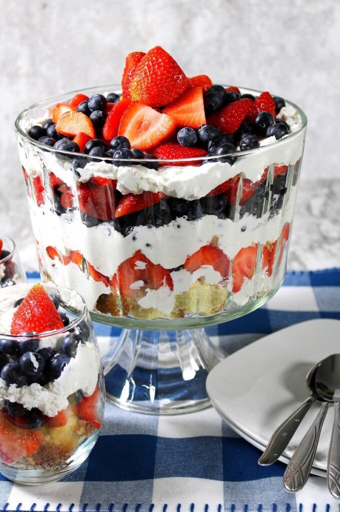 red, white, and blue trifle