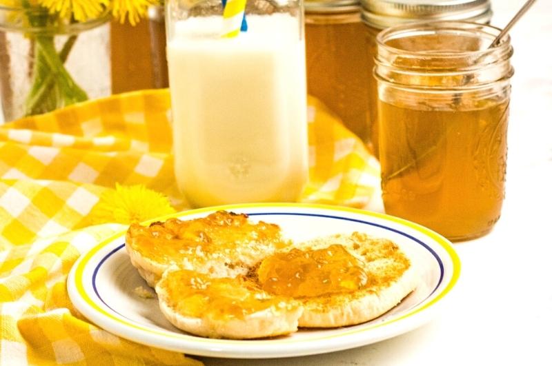 dandelion jelly on an English muffin
