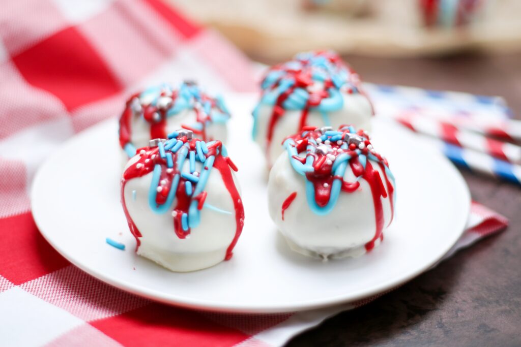 red, white, and blue cake balls