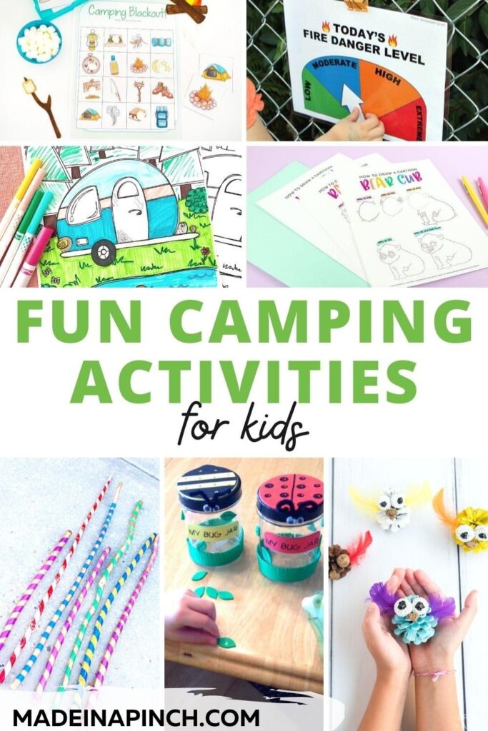 camping activities for kids pin image