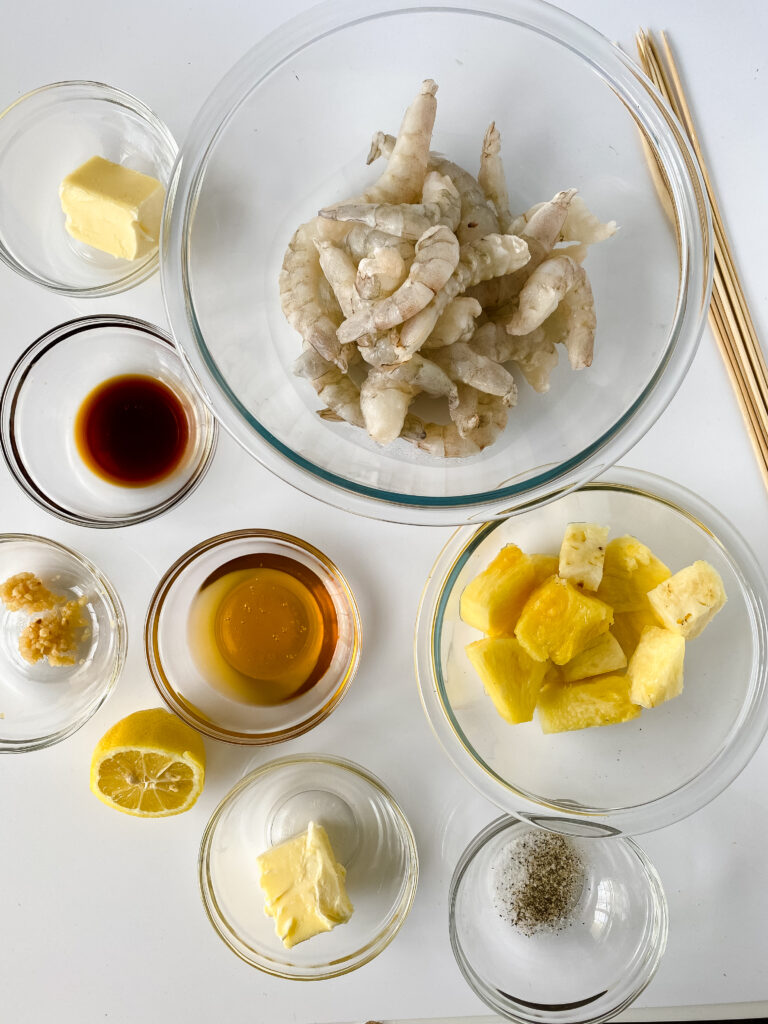 ingredients for pineapple shrimp skewers