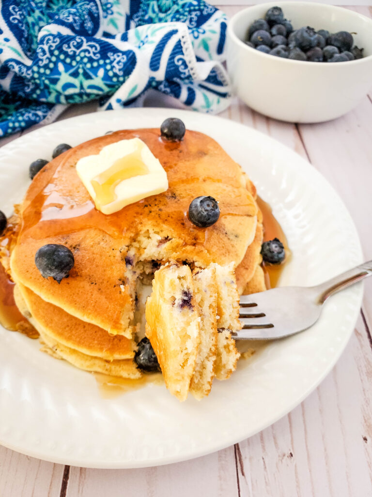 stack of blueberry muffin mix pancakes