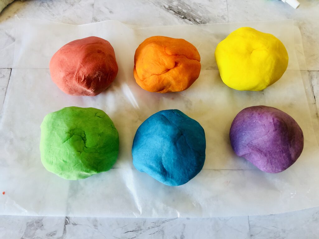 balls of colored homemade playdough