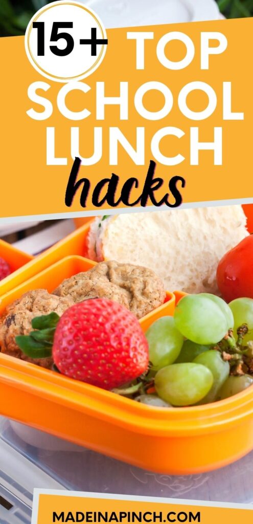 school lunch hacks long pin image