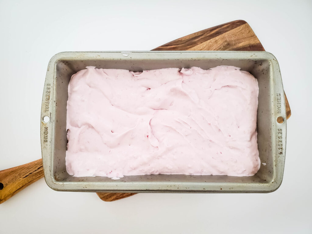no churn raspberry ice cream in a bread pan