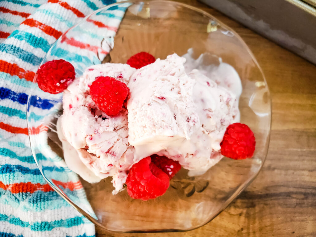 close up of homemade raspberry ice cream