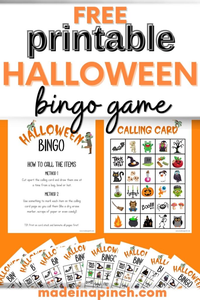 Free Halloween Bingo printable game pin