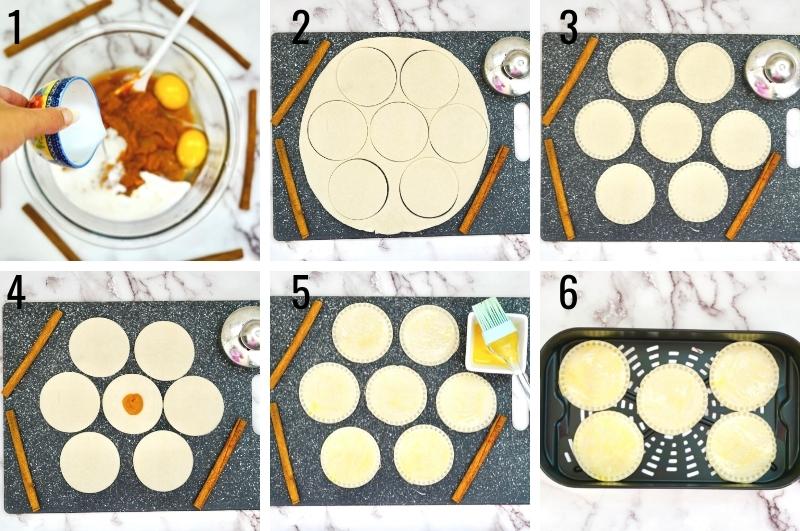 air fryer pumpkin hand pies process collage