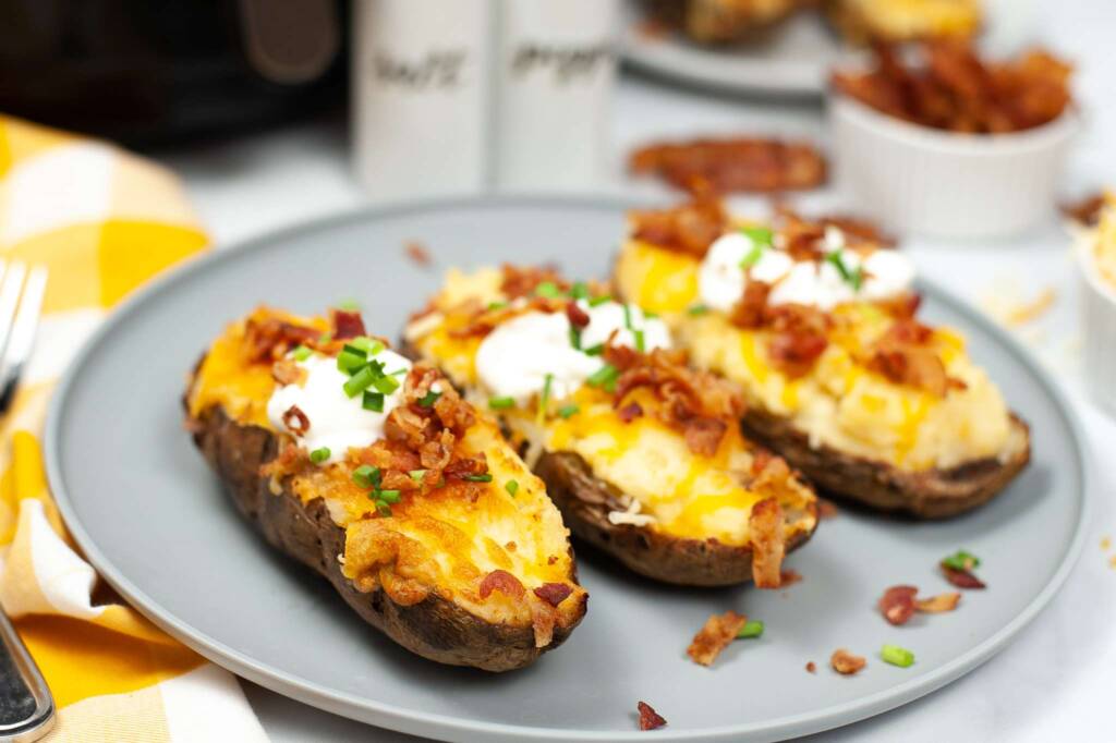 air fryer twice baked potatoes on a plate