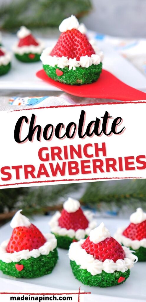Chocolate-covered Grinch Strawberries pin image