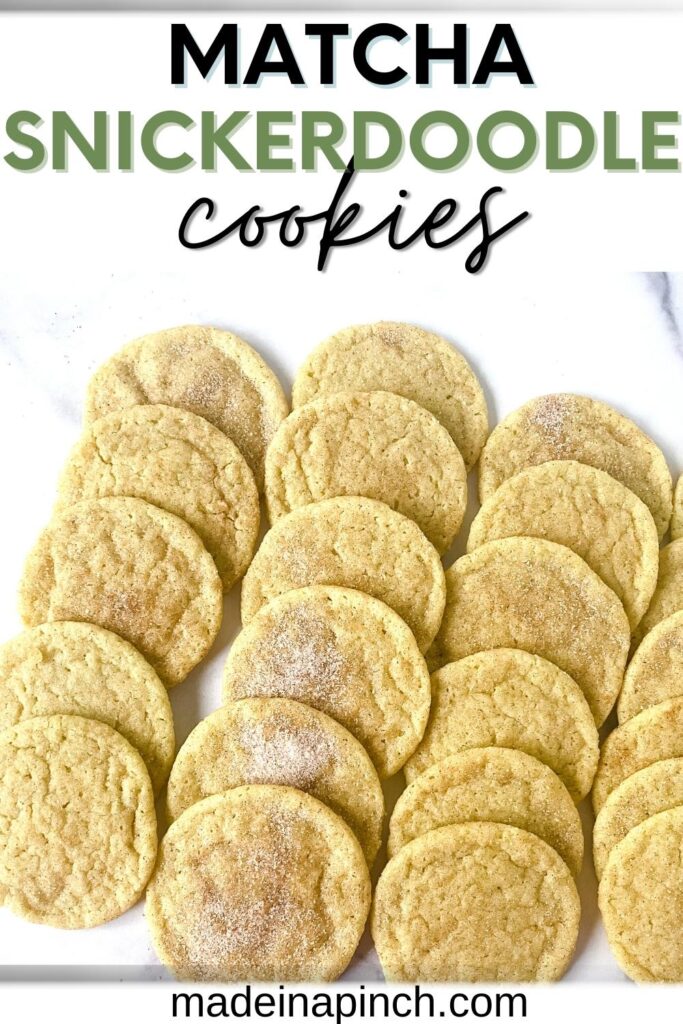 matcha snickerdoodle cookies pin image