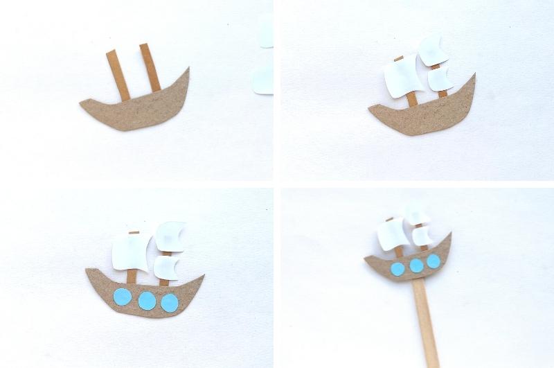 paper plate pilgrim craft ship process collage