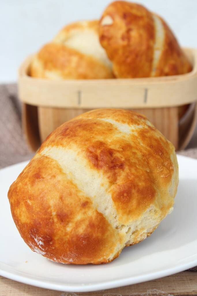 pretzel bread rolls with basket