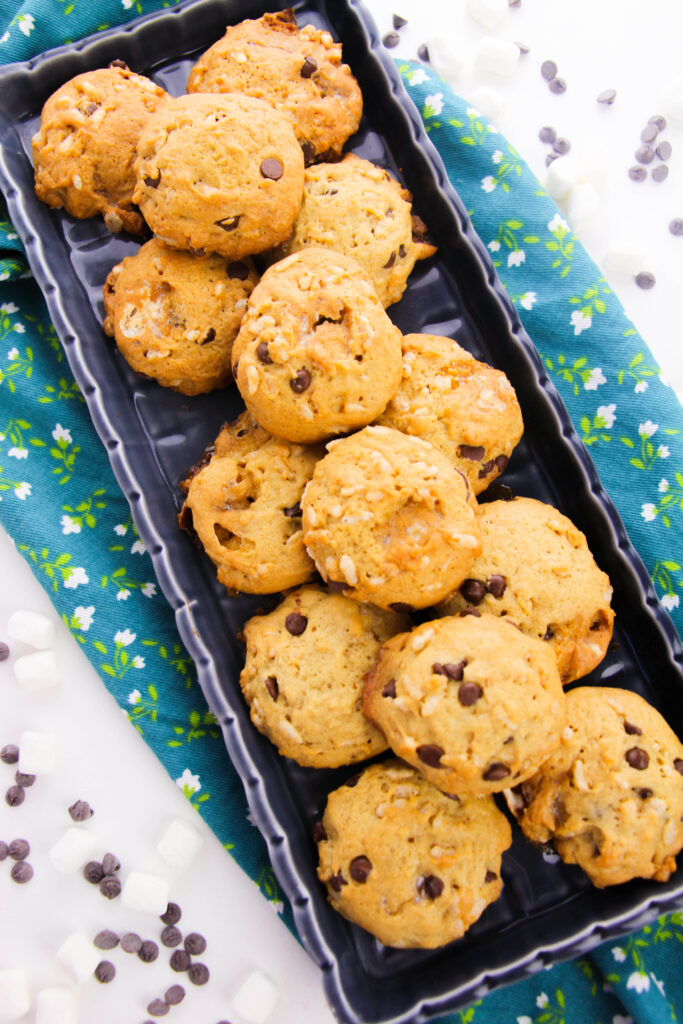 Rice Krispie Chocolate Chip Cookies on a tray