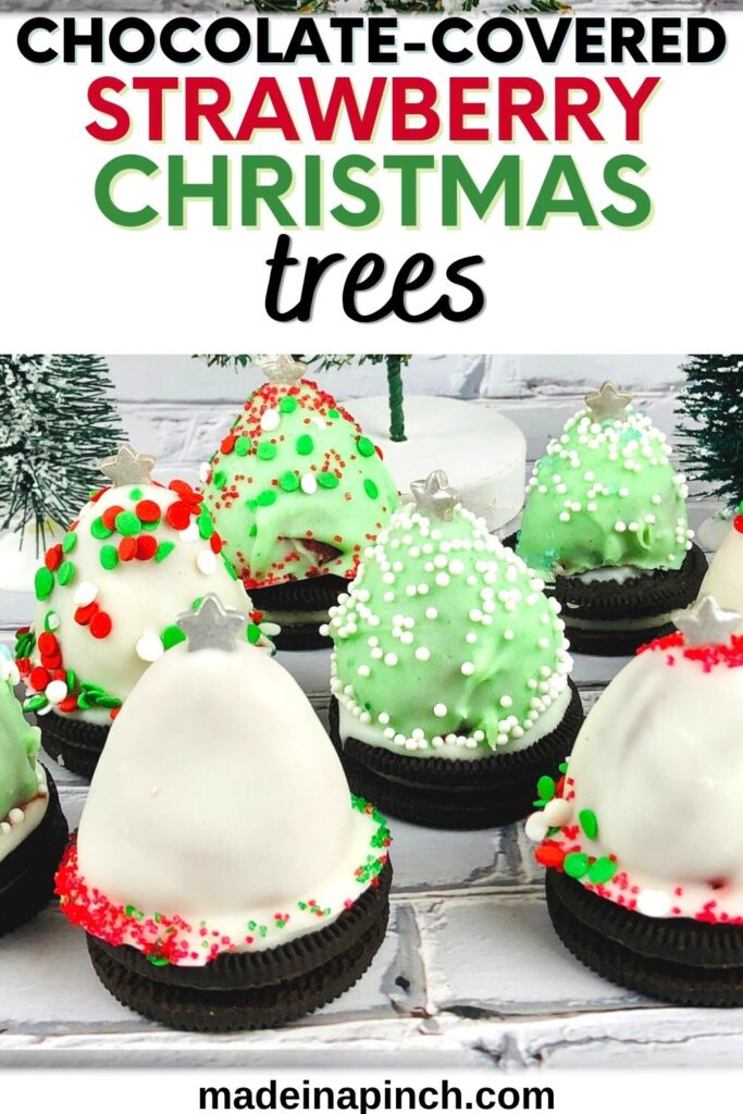 chocolate-covered strawberry Christmas trees pin image