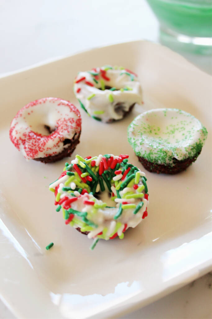 mini brownies coated in white chocolate and sprinkles