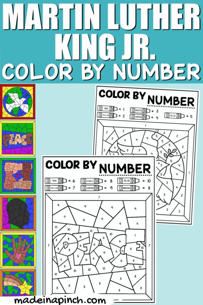 Martin Luther King Jr color by number pages pin