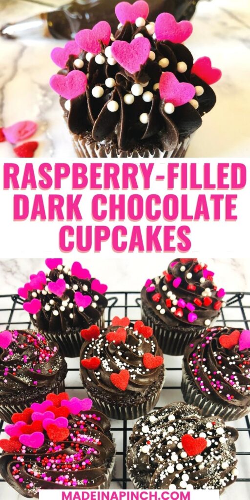 raspberry-filled dark chocolate cupcakes