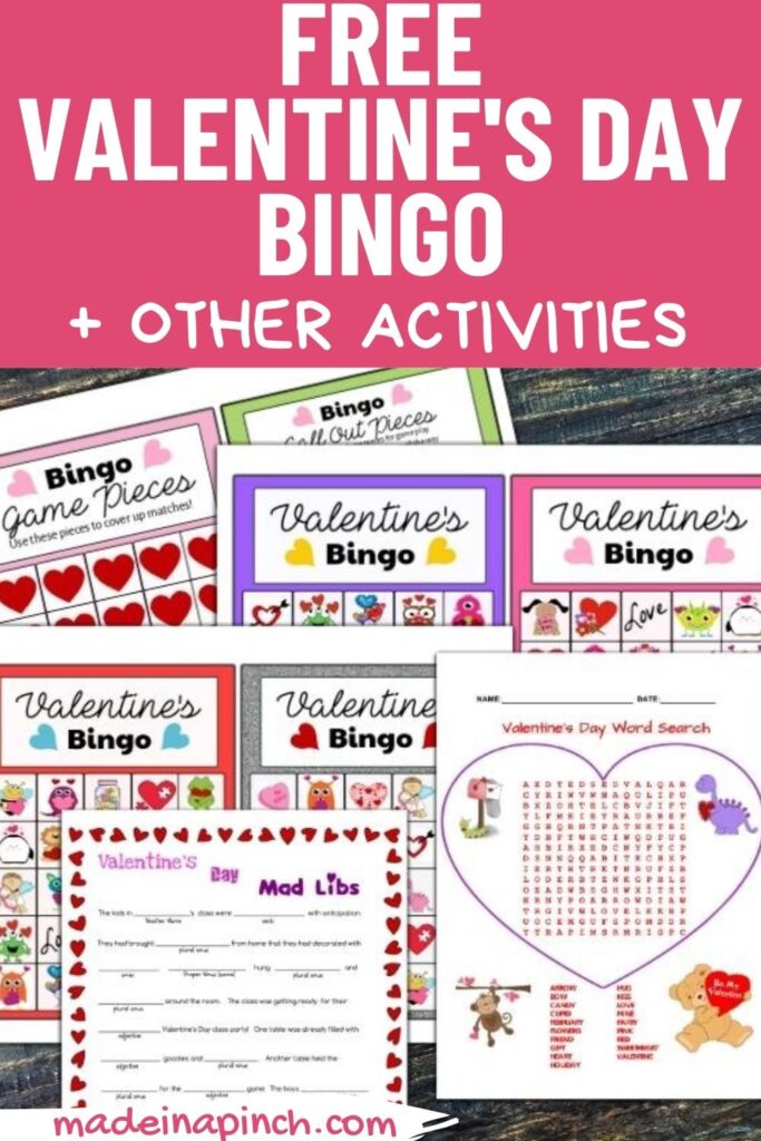 Valentine's Day bingo + other activities download pin image