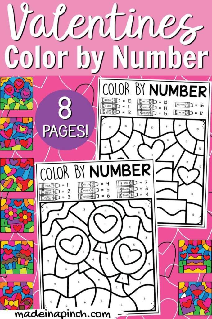 Valentine's Day color by number pin image