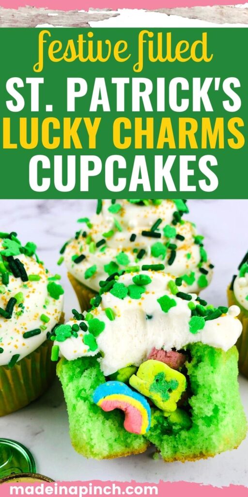 St. Patrick's Day Lucky Charms Cupcakes pin image