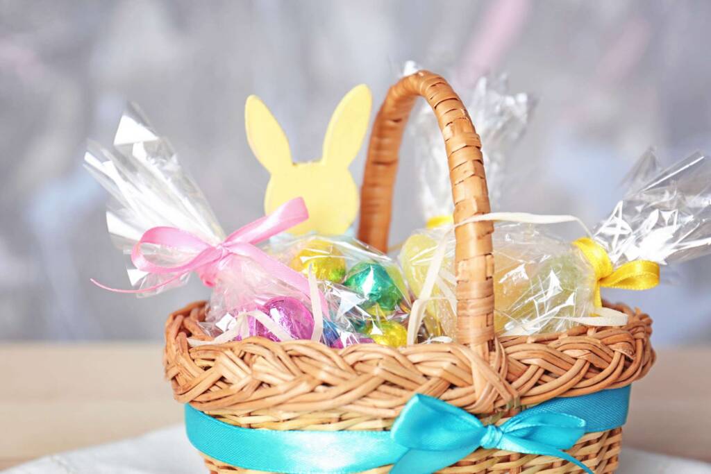basket with individually wrapped treats