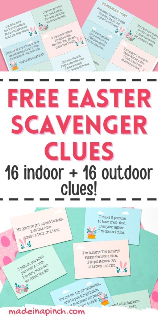 Free Easter scavenger hunt clues pin
