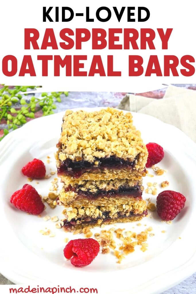 raspberry oatmeal bars pin image