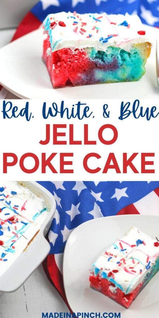 red, white, and blue poke cake pin image