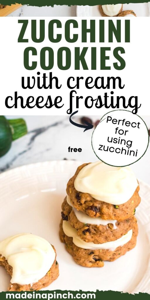 zucchini cookies with cream cheese frosting pin image