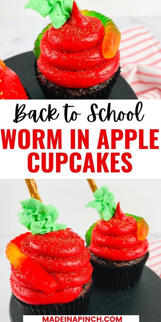 worm in apple back to school cupcakes