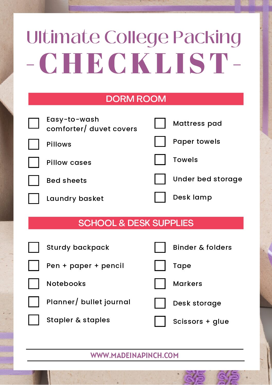 Ultimate College Packing List + Movable Labels - Made In A Pinch