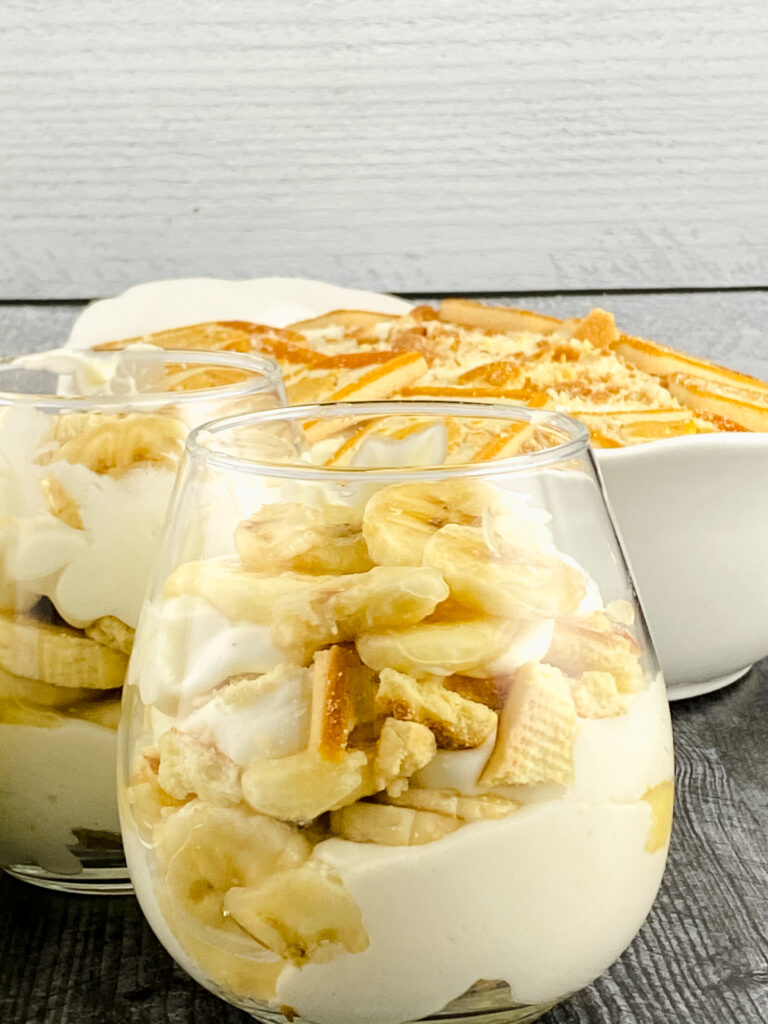 homemade banana pudding in a glass