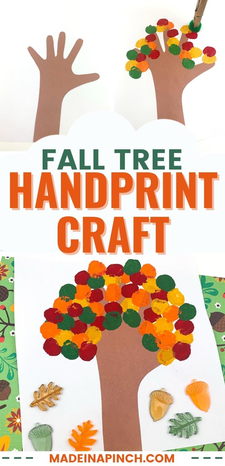 Fall Handprint Tree Craft (Painting With Pom Poms) - Made In A Pinch