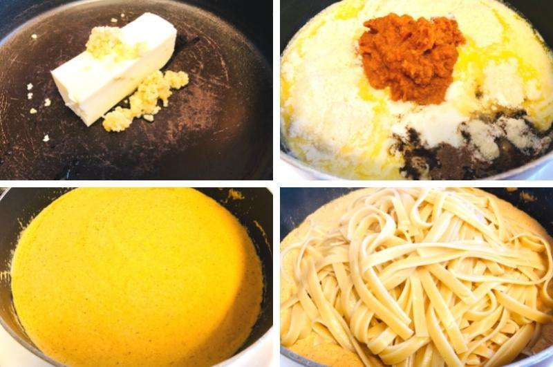 pumpkin alfredo recipe process collage