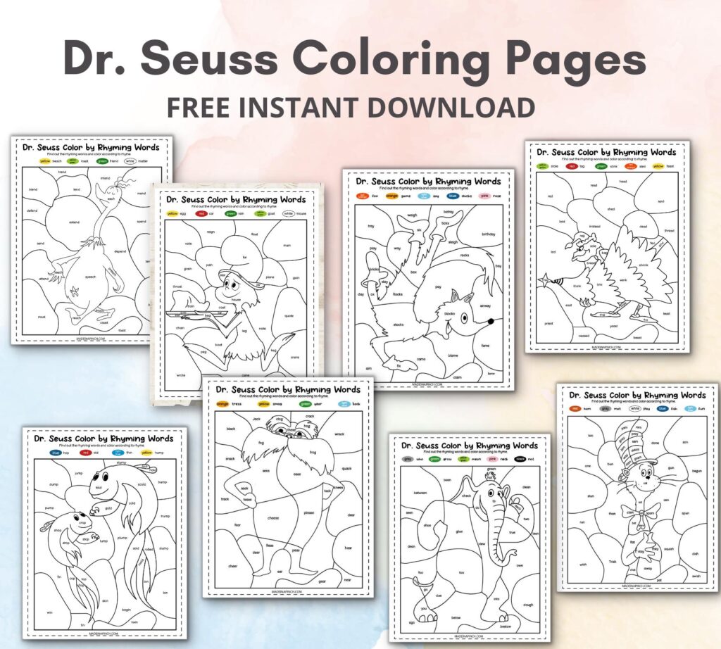 Dr. Seuss color by rhyming word