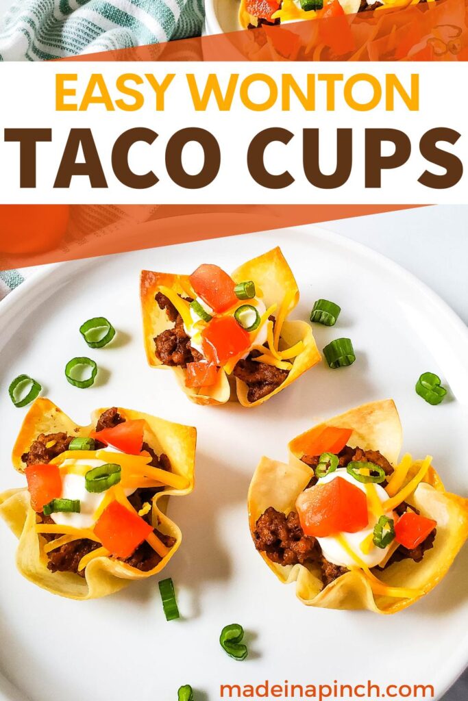 Easy wonton taco cups pin image