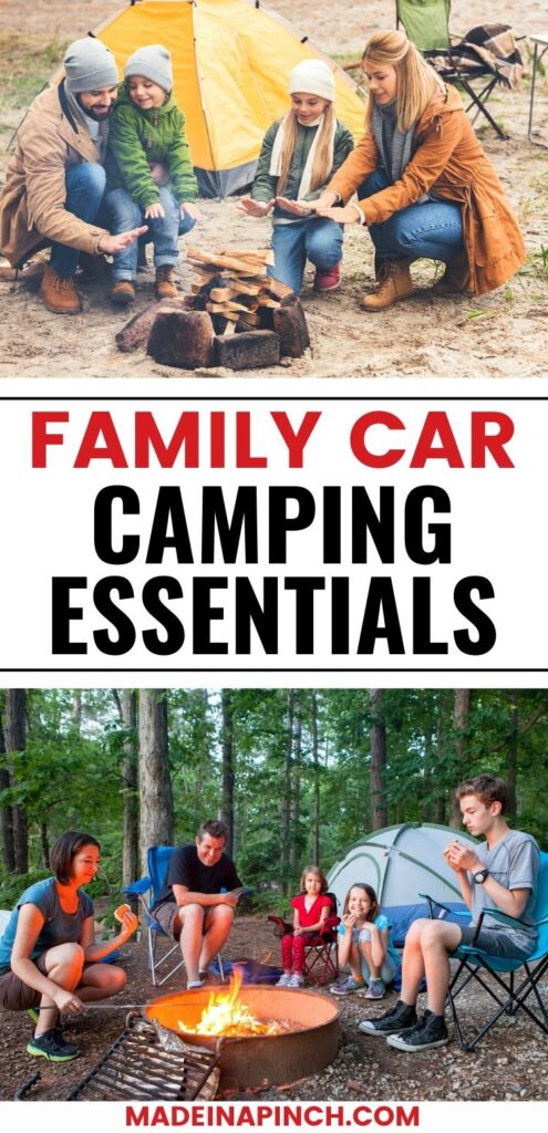 Family car camping essentials pin image