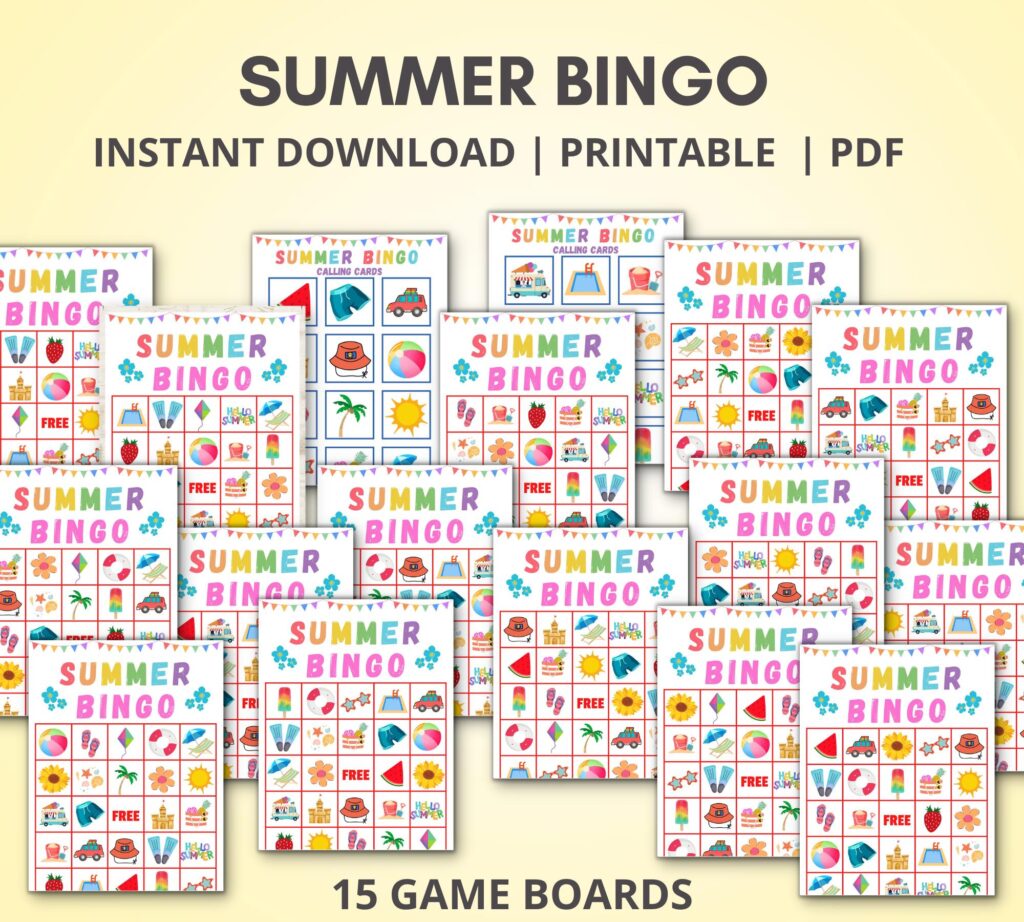 Summer bingo set mockup