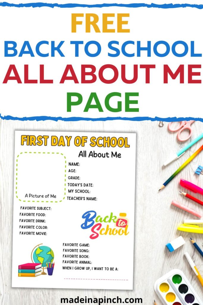 back to school All About Me printable