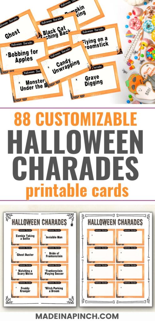 Halloween charades cards pin image