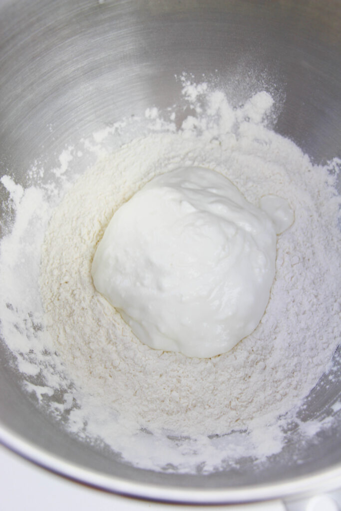mixing flour and yogurt